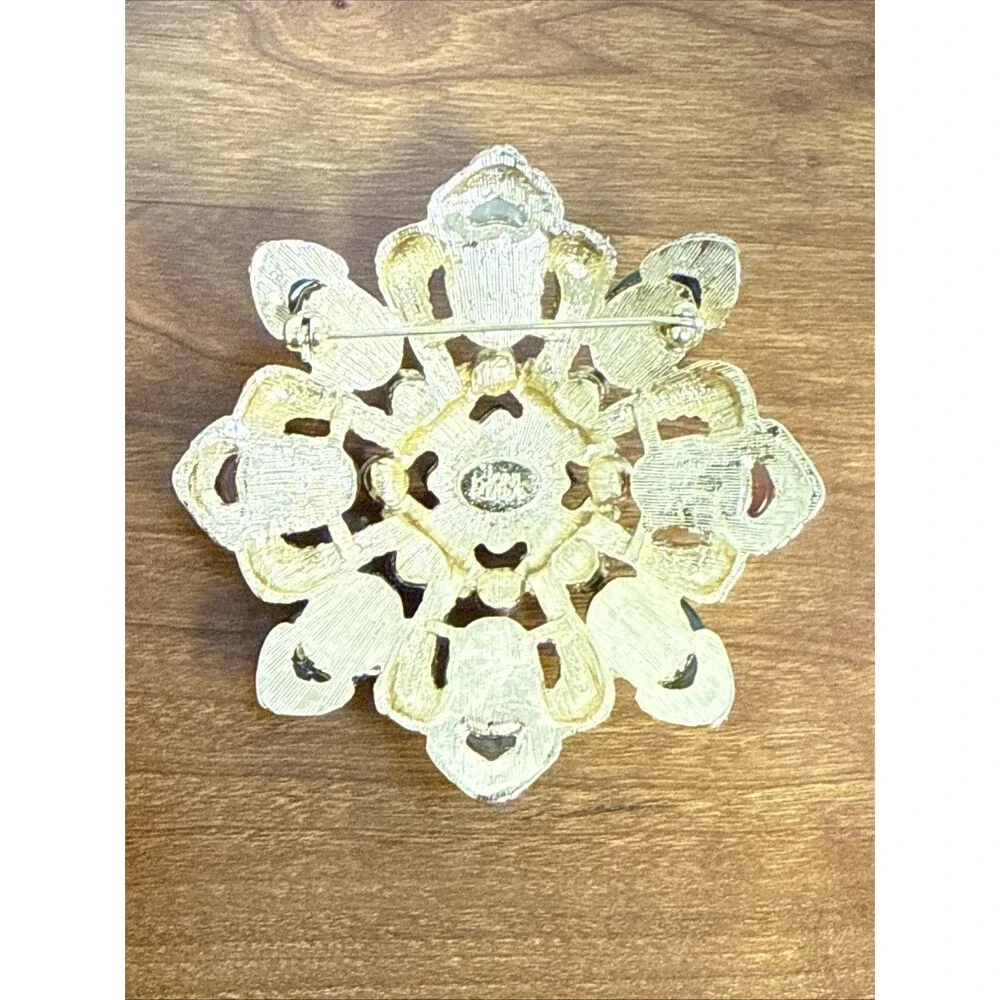 Joan Rivers Gold Tone Multicolor Cabochon Statement Brooch Mogul Maltese Cross